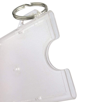 Clear rigid fuel card holder with attached metal key ring