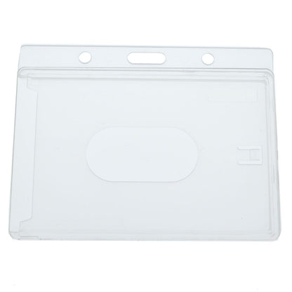 A clear plastic Horizontal 70 - 90 Mil ProxCard II / Thick HID Proximity Card Holder (SPID-PROX-H) with three punch holes at the top for attachment.