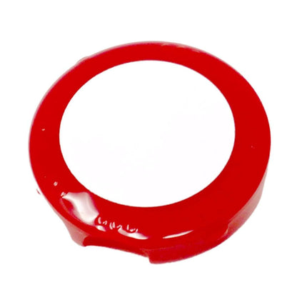 Red round plastic clip with a white circular center, featuring an adjustable size for convenience. This Antimicrobial Stethoscope ID Tag - Hand Write Your Name on Label to Personalize - Adjustable Tube Size to Fit Most Steths can also be personalized for added individuality.