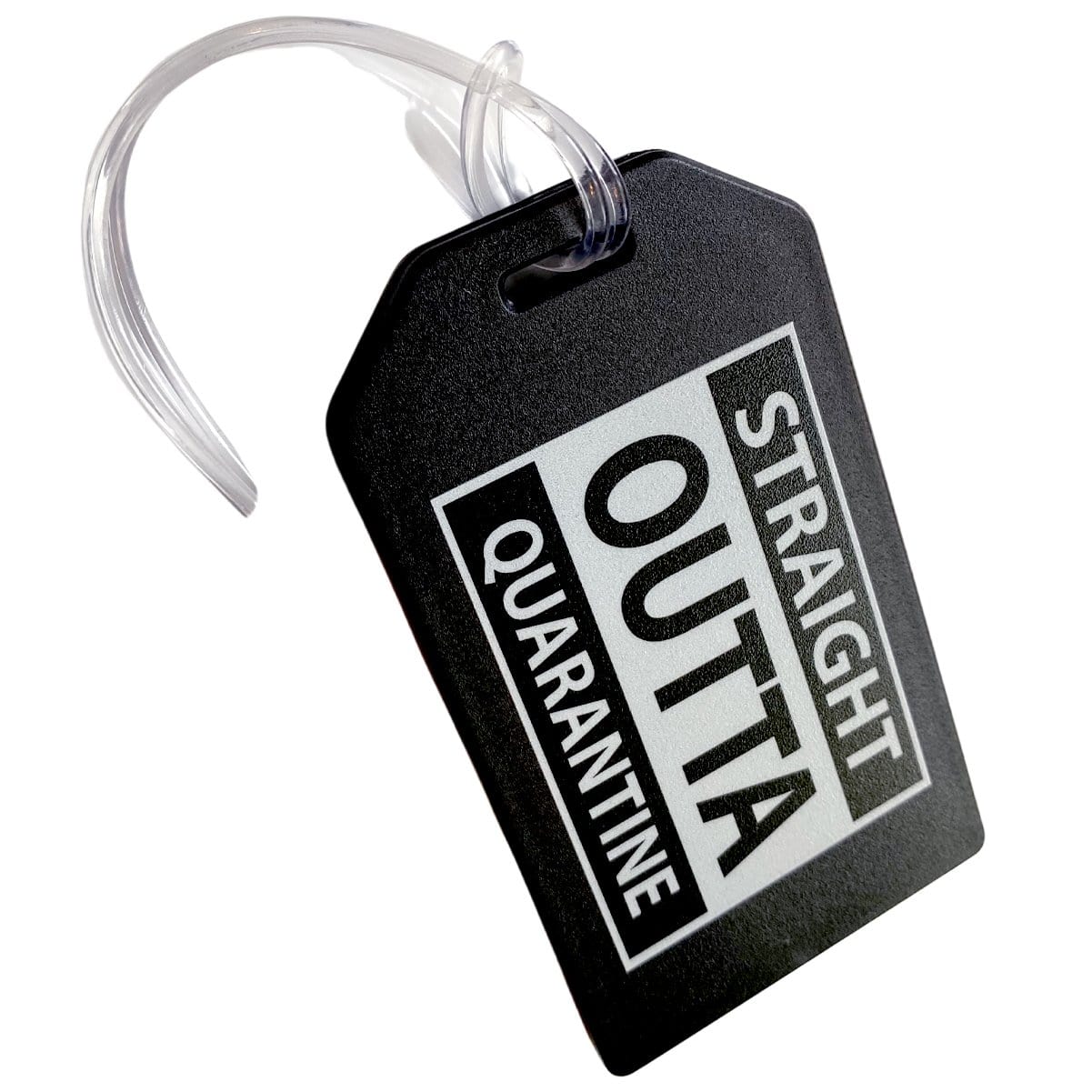 2 Pack - STRAIGHT OUTTA QUARANTINE Luggage Tags with Plastic Loop Ties - Bag Tag Identifier SPID-10010-BLACK-Q2