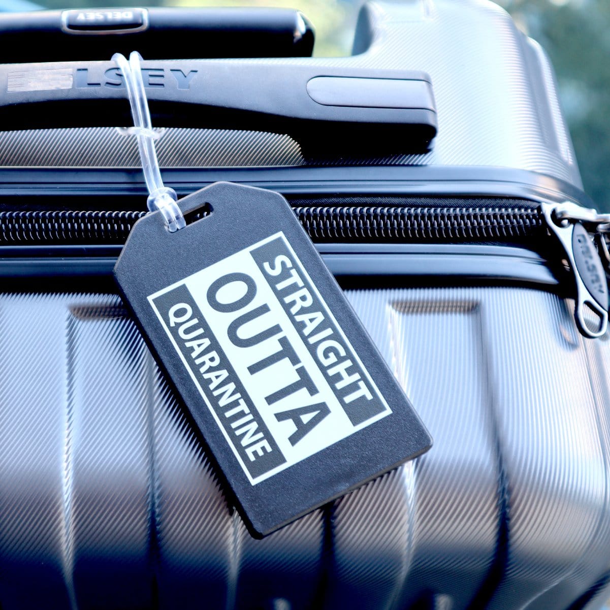 2 Pack - STRAIGHT OUTTA QUARANTINE Luggage Tags with Plastic Loop Ties - Bag Tag Identifier SPID-10010-BLACK-Q2