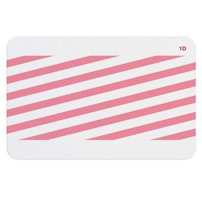 Rectangular white card with pink diagonal stripes and "1D" printed in red at the top right corner, perfect for One-Step One Day Thermal Printable Self-Expiring Visitor Badges, Box of 500 (T2011).