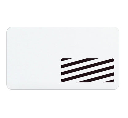 A white rectangular card with rounded corners featuring a black striped cutout design on the right side, perfect as a Thermal Printable Badge, Box of 1000 (P/N T4102) for effective visitor management.