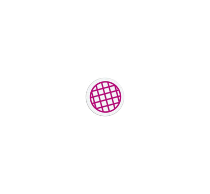 A small, round, pink icon with a white background featuring a grid pattern is centered in the image, resembling the Expiring Time Spot Cover Backpart / Indicator, Box of 1000 (P/N T6059) commonly used for security.