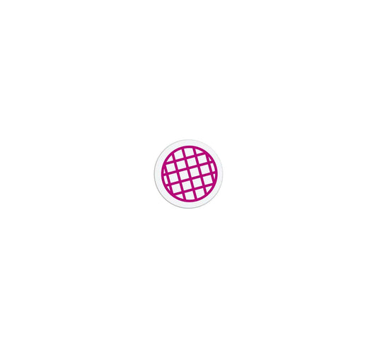 A small, round, pink icon with a white background featuring a grid pattern is centered in the image, resembling the Expiring Time Spot Cover Backpart / Indicator, Box of 1000 (P/N T6059) commonly used for security.