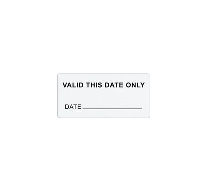 A **Self-expiring Half-day TIMEtoken Indicators (P/N T641X)** featuring the text "VALID THIS DATE ONLY" and a blank space labeled "DATE" for writing a specific date, perfect for enhancing visitor management.