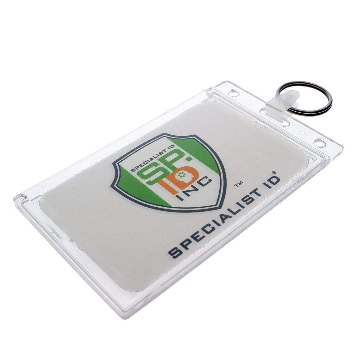 5 Pack - Heavy Duty Fuel Card/Id Badge Holders with Keyring - Holds Two Cards - Clear Rigid Plastic ID Holder Keychain - Attach Keys & Protect