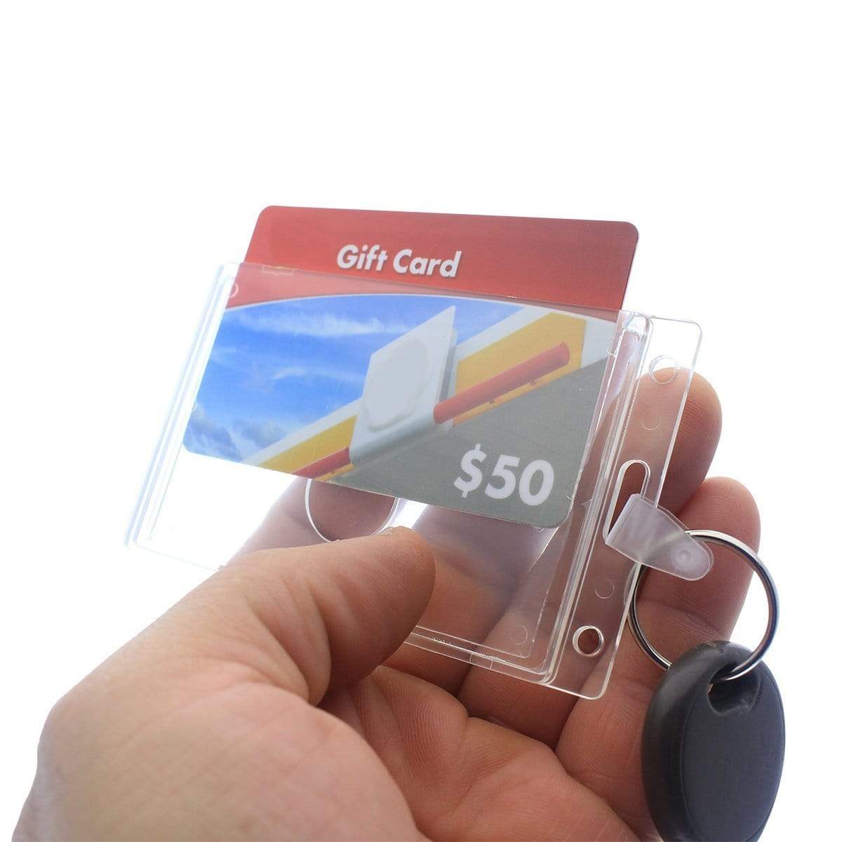 Two Card Vertical Clear Rigid Plastic Fuel Card and Badge Holder with Keychain (SPID-1220)