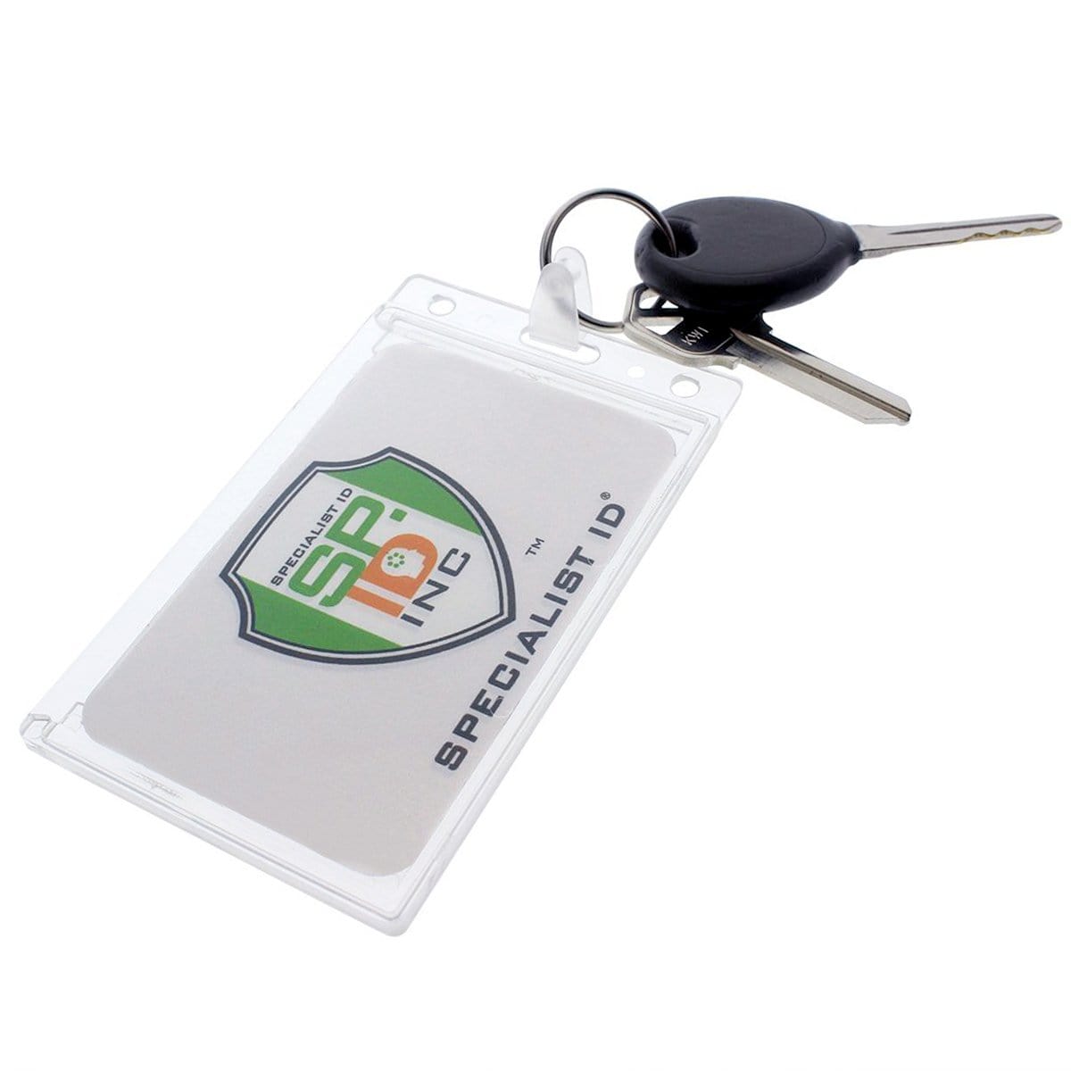 Heavy Duty Fuel Card/ID Badge Holders with Keyring - Holds Two Cards -  Clear Rigid Plastic ID Holder Keychain - Attach Keys & Protect License and  a